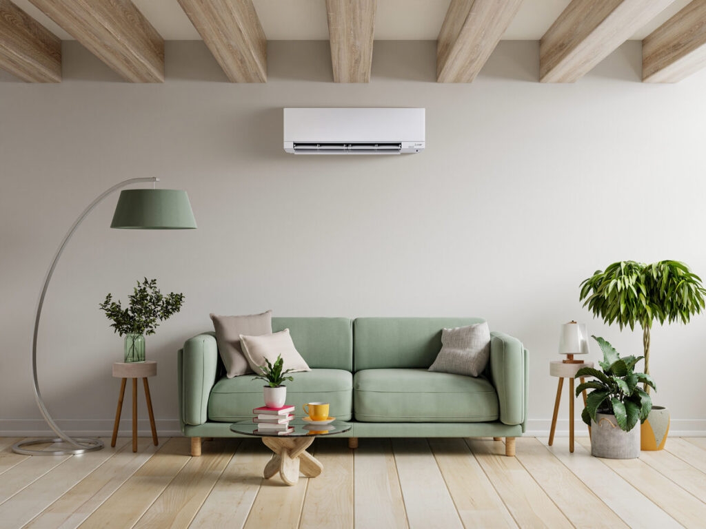 living room with a ductless mini split in it